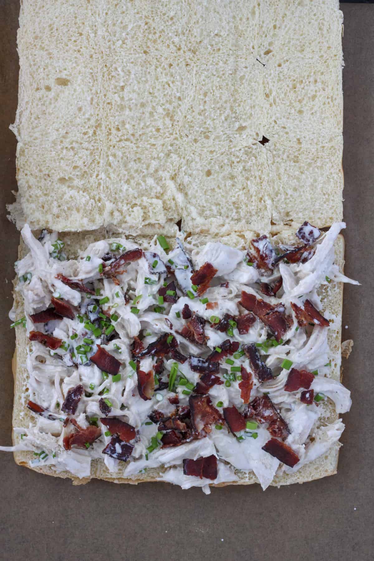 Chicken bacon ranch sliders getting assembled.