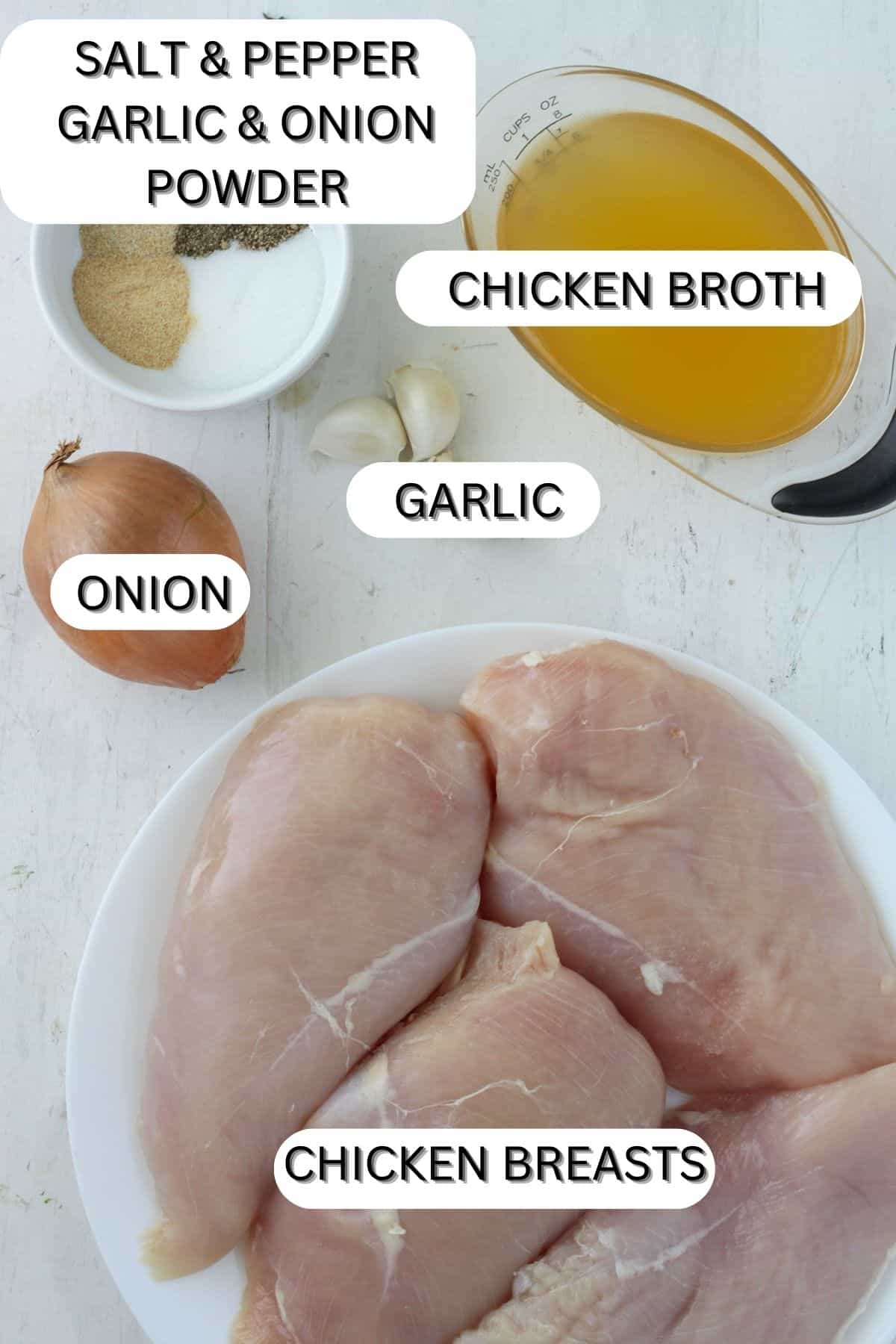 Ingredients for Dutch oven pulled chicken.