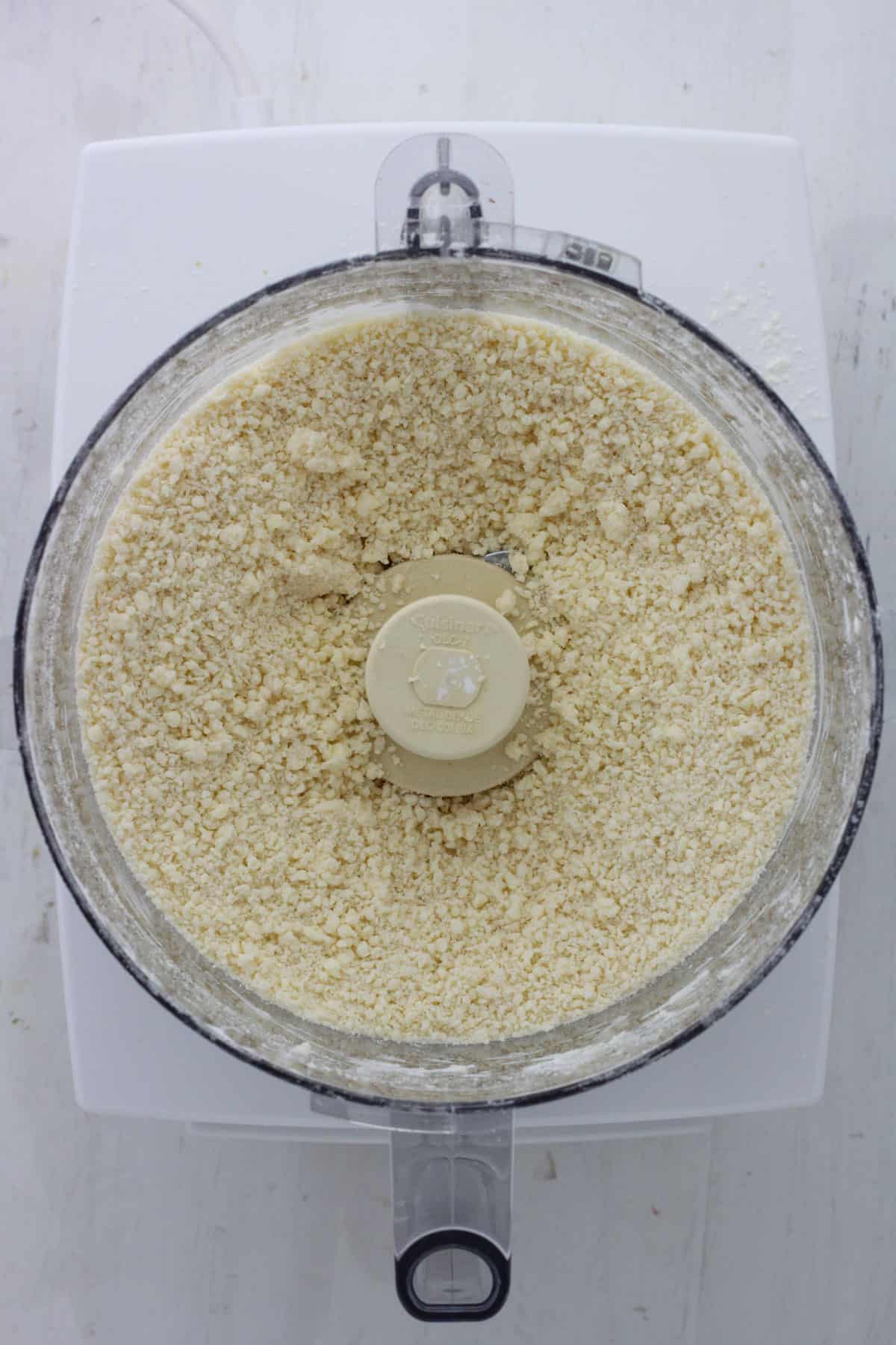 A pie dough in a food processor.