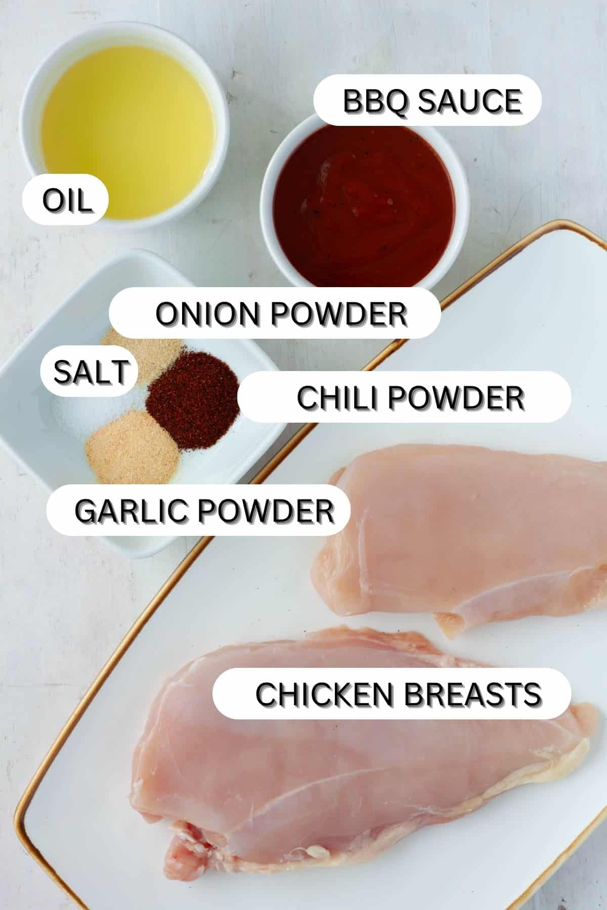Ingredients for a cast iron bbq chicken breast.