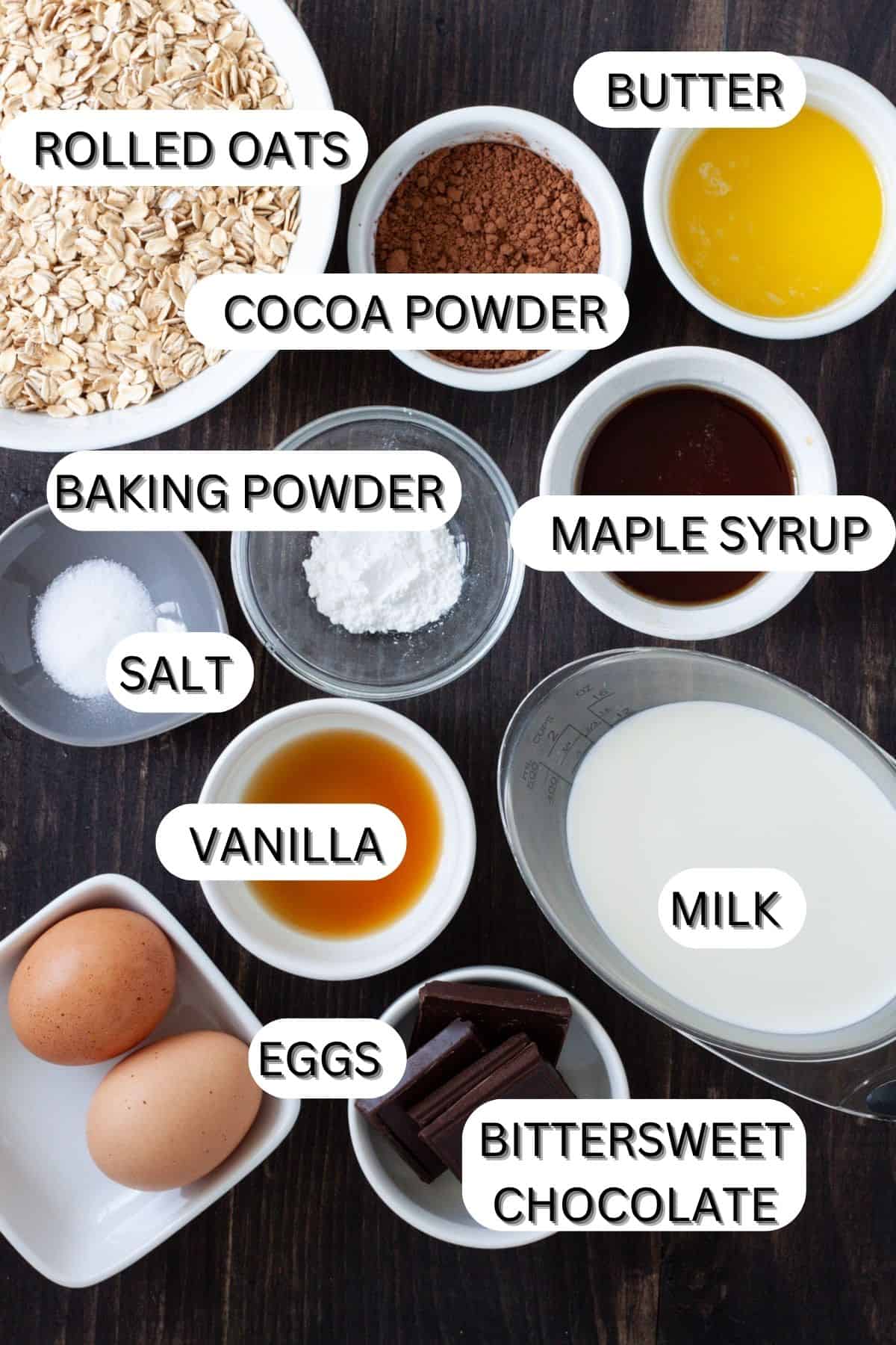 Ingredients for chocolate baked oatmeal.