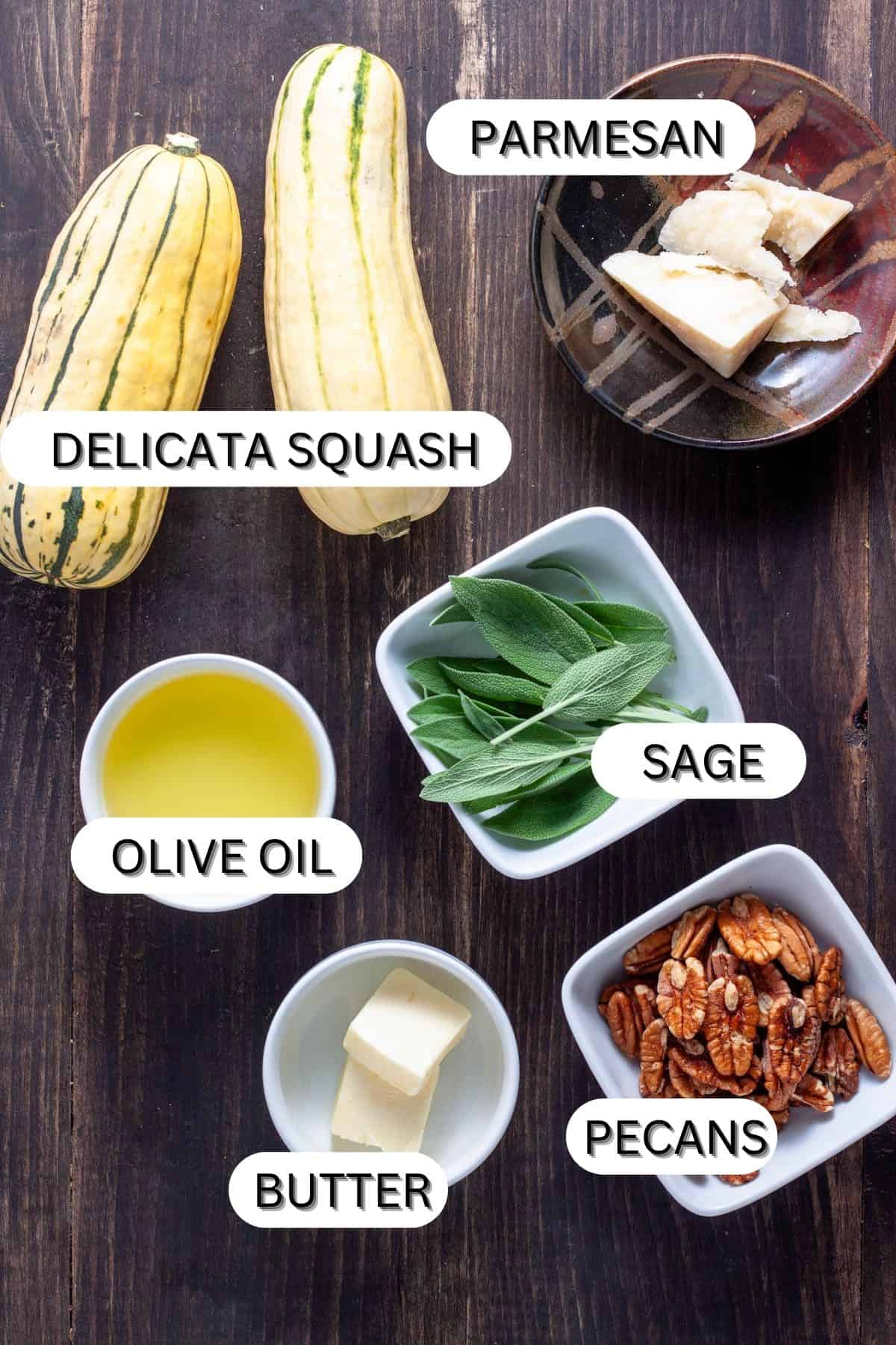 Ingredients for sauteed delicata squash with crispy sage.