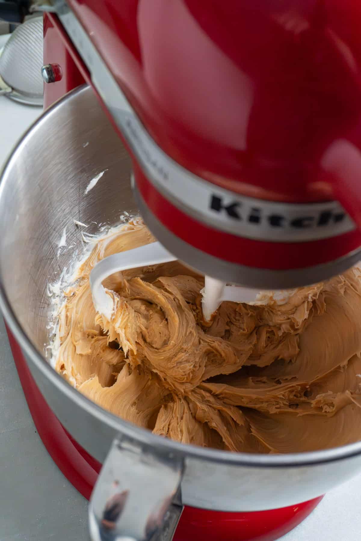 Filling for a mini biscoff cheesecakes in a standmixer.