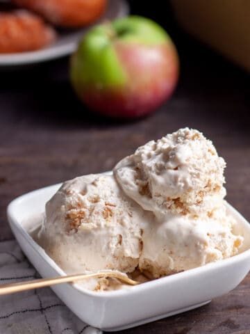 A serving of no churn cider donut ice cream in a small bowl.