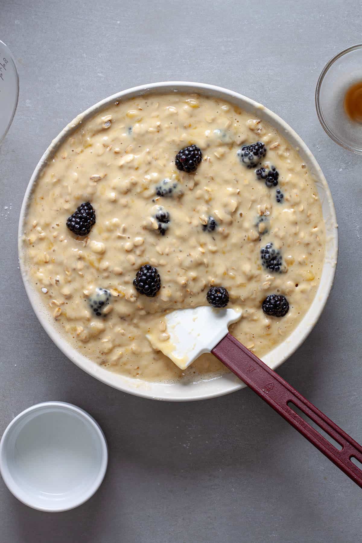 Whole fresh blackberries added to muffin batter.
